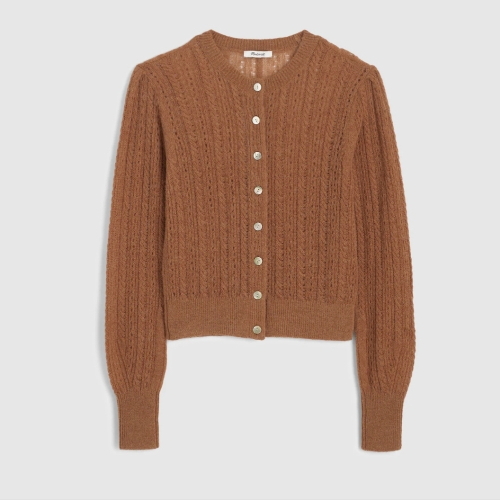 Madewell Pointelle Stitch Cardigan In Coffee - Picture 11 of 16